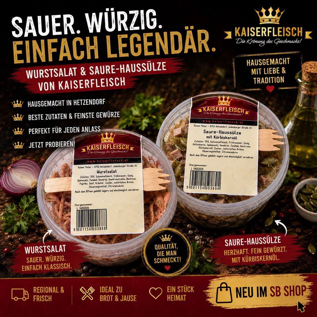 Sauer & Würzig — Wurstsalat und Saure-Haussülze von Kaiserfleisch, neu im 24/7 SB-Shop
